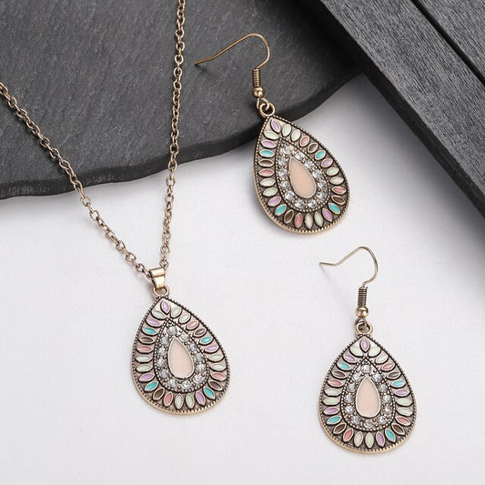 Beautiful Boho Pink Crystal Necklace and Earring Set