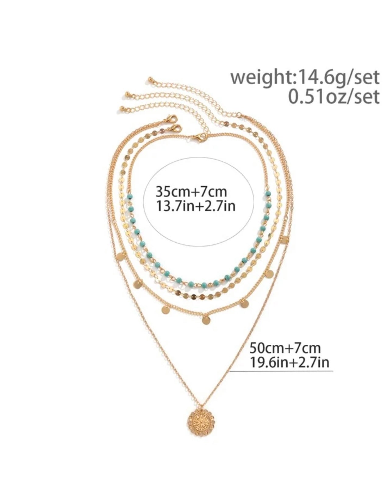 Beautiful Layered Gold and Turquoise Necklace Set