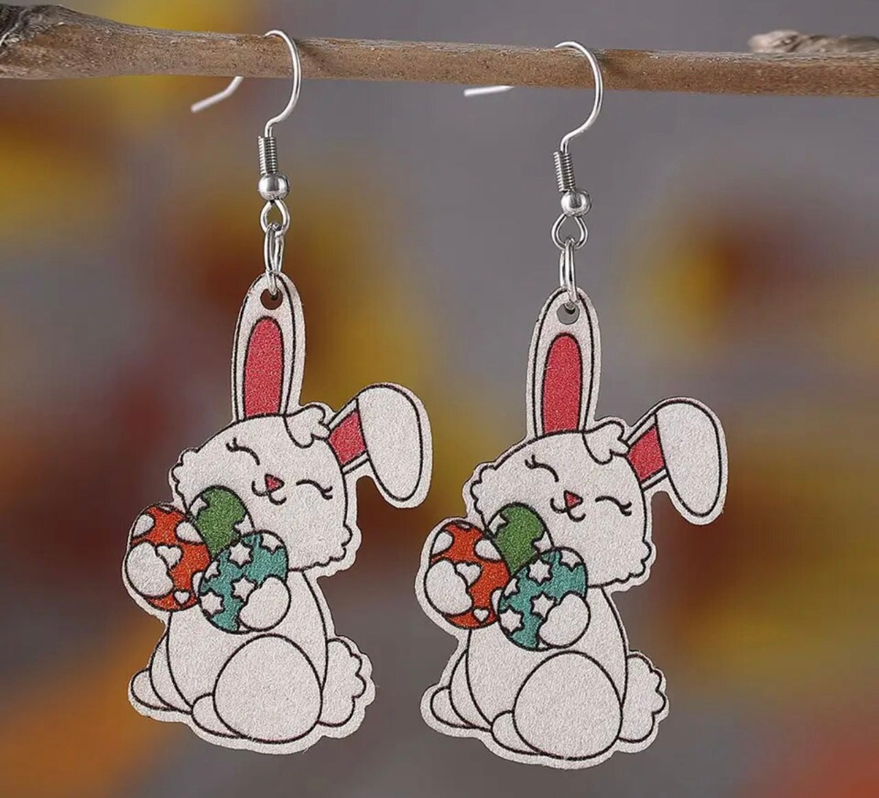 Adorable Easter Bunny Wood Earrings