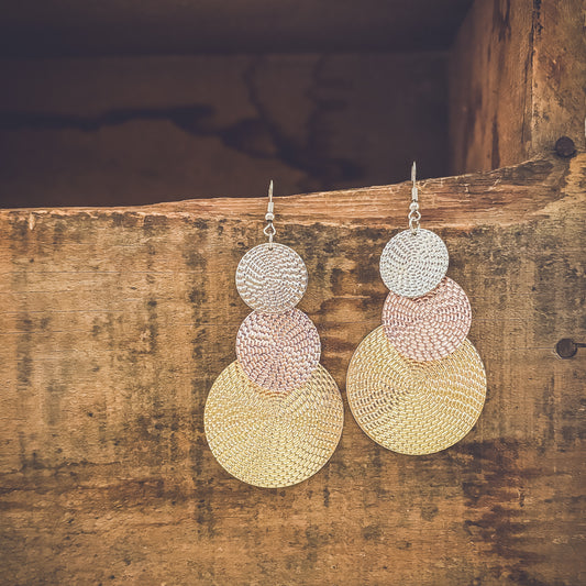 Beautiful Tri Color Disc Drop Earrings