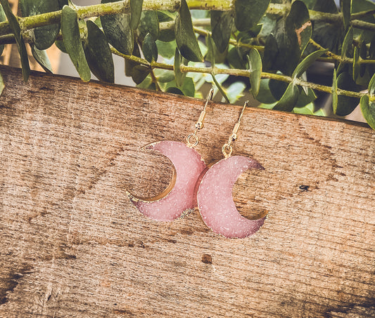 Purple Druzy Moon Earrings