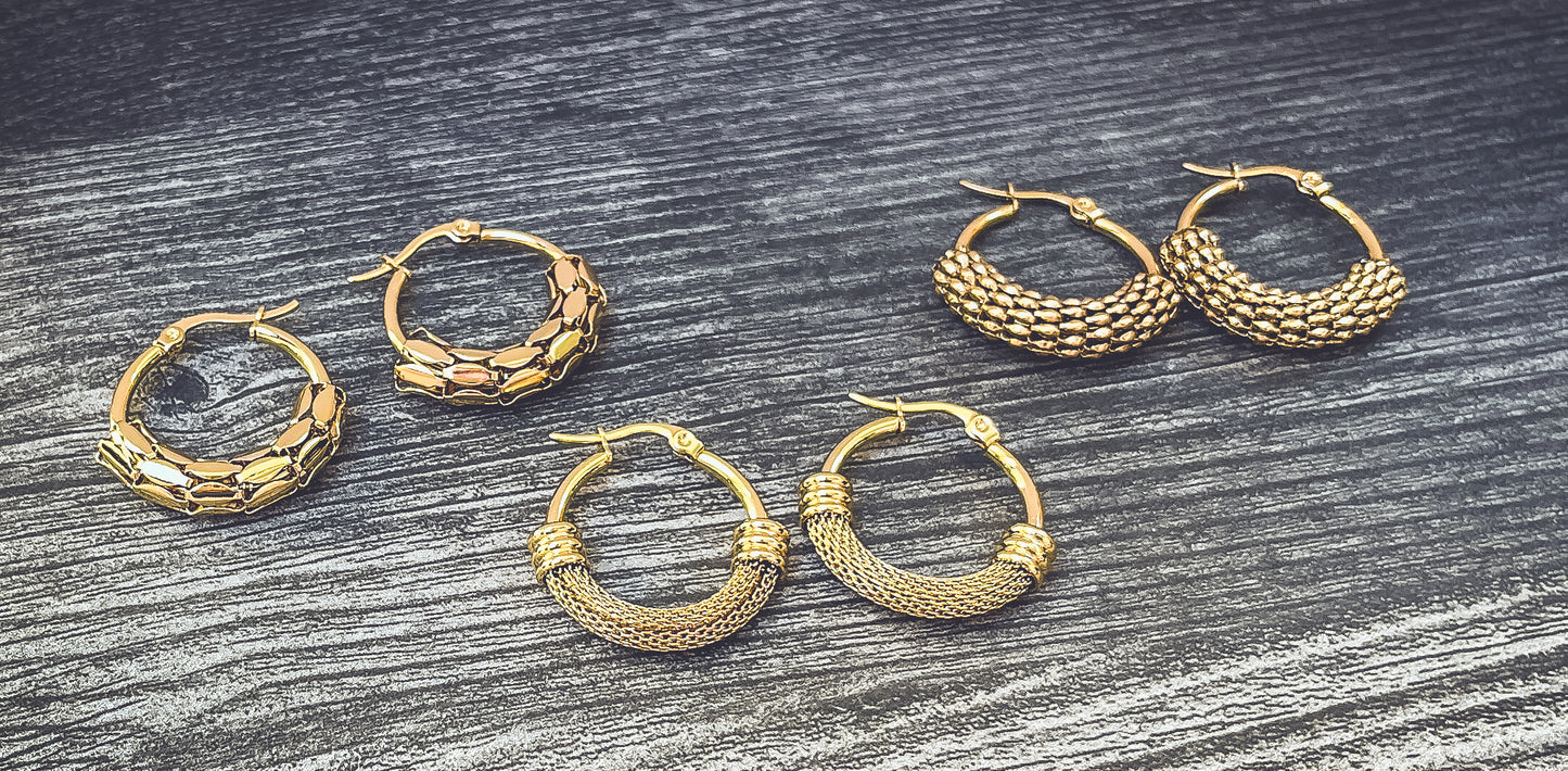 Beautiful 3 Pair Set of Gold Hoop Earrings