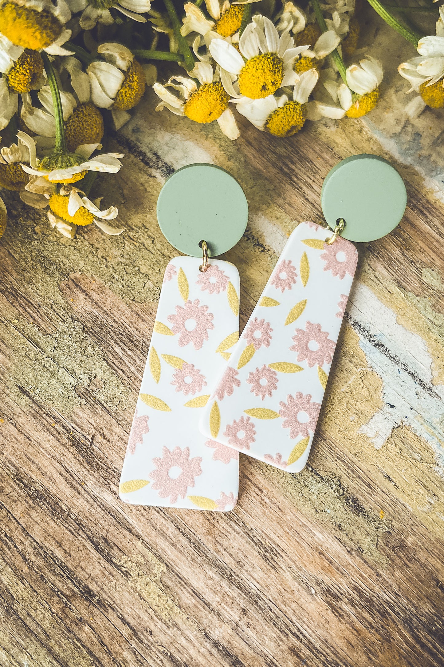 Beautiful Green and Pink Floral Earrings