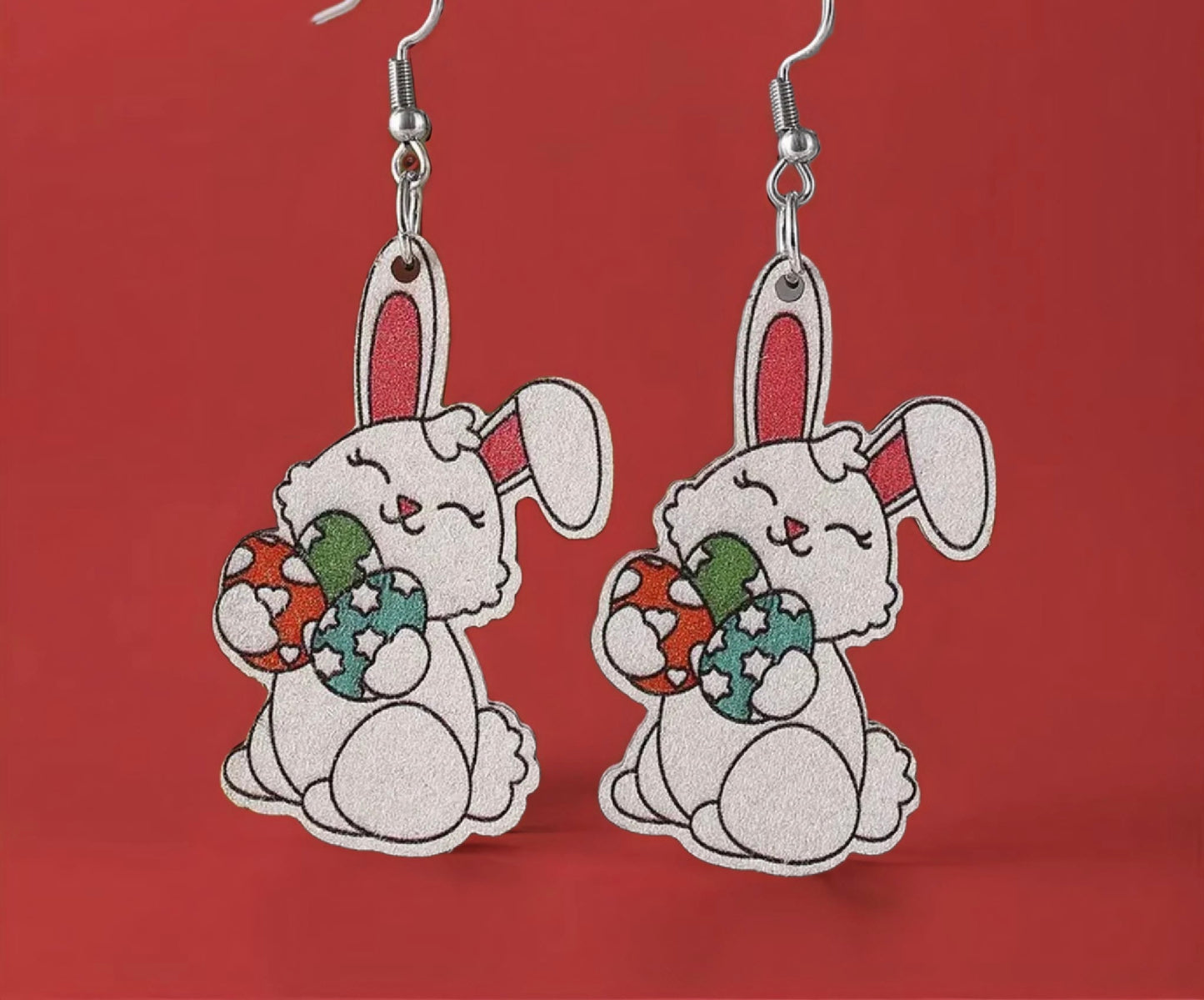 Adorable Easter Bunny Wood Earrings