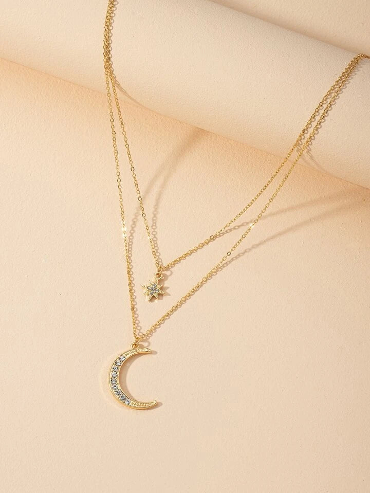 Beautiful Gold or Silver Celestial Moon and Star Necklace
