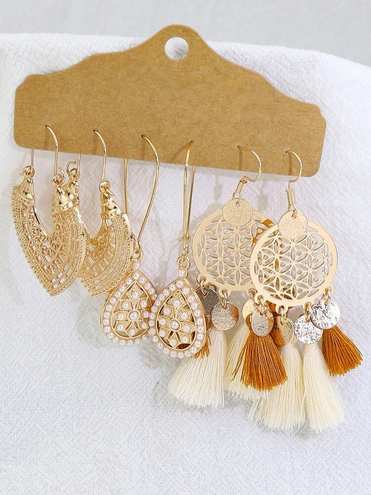 Beautiful Gold Boho 3 Piece Set of Earrings