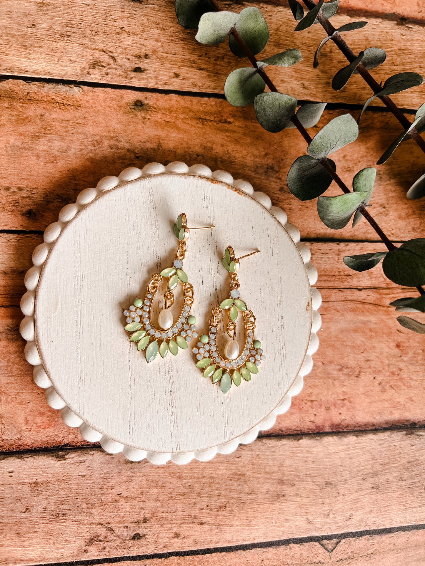 Beautiful Green and Crystal Statement Earrings