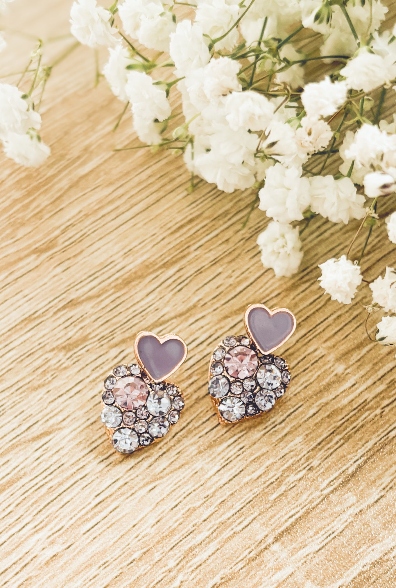 Beautiful Gold and Purple Crystal Heart Earrings