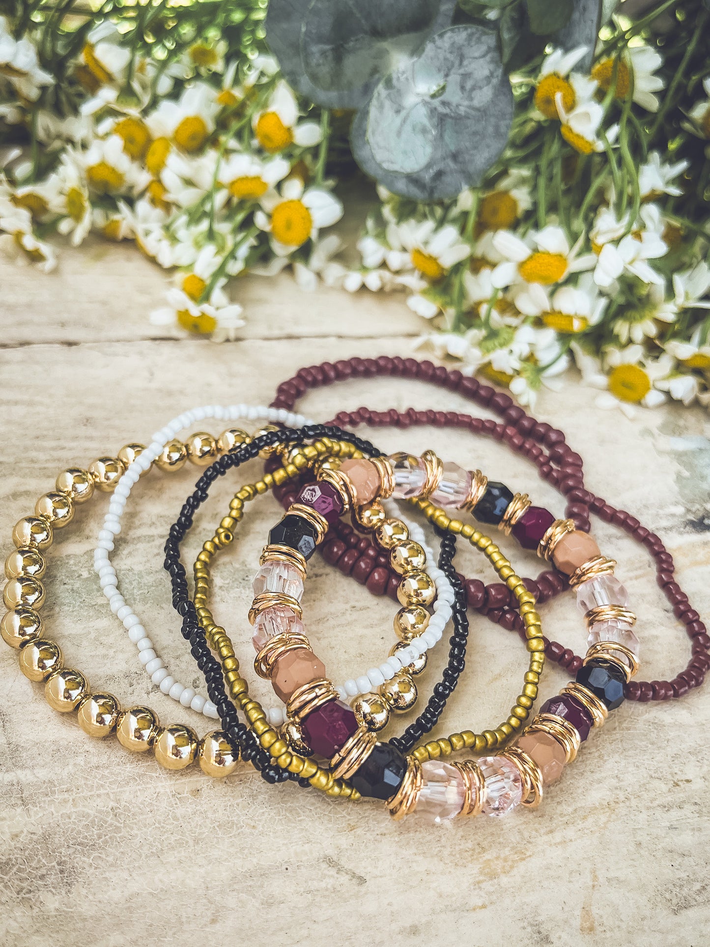 Beautiful Gold and Burgundy Stacking Bracelet Set