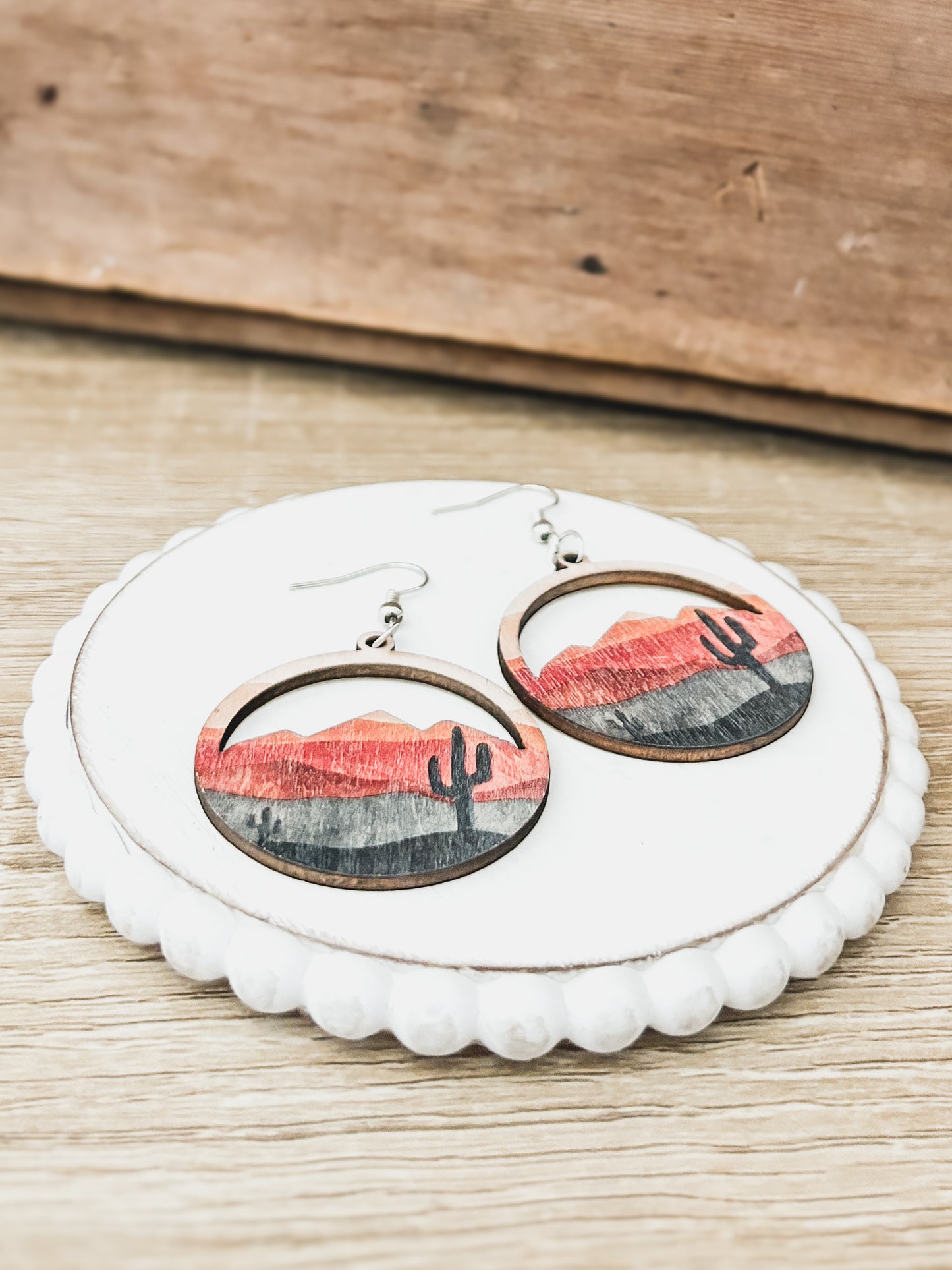 Desert Cactus Wood Earrings