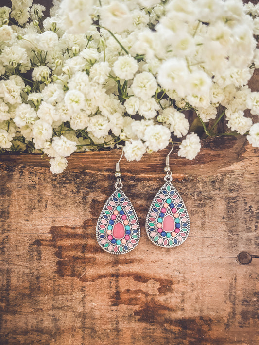 Beautiful Boho Pink Drop Earrings