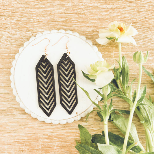 Beautiful Black Wooden Laser Cut Earrings