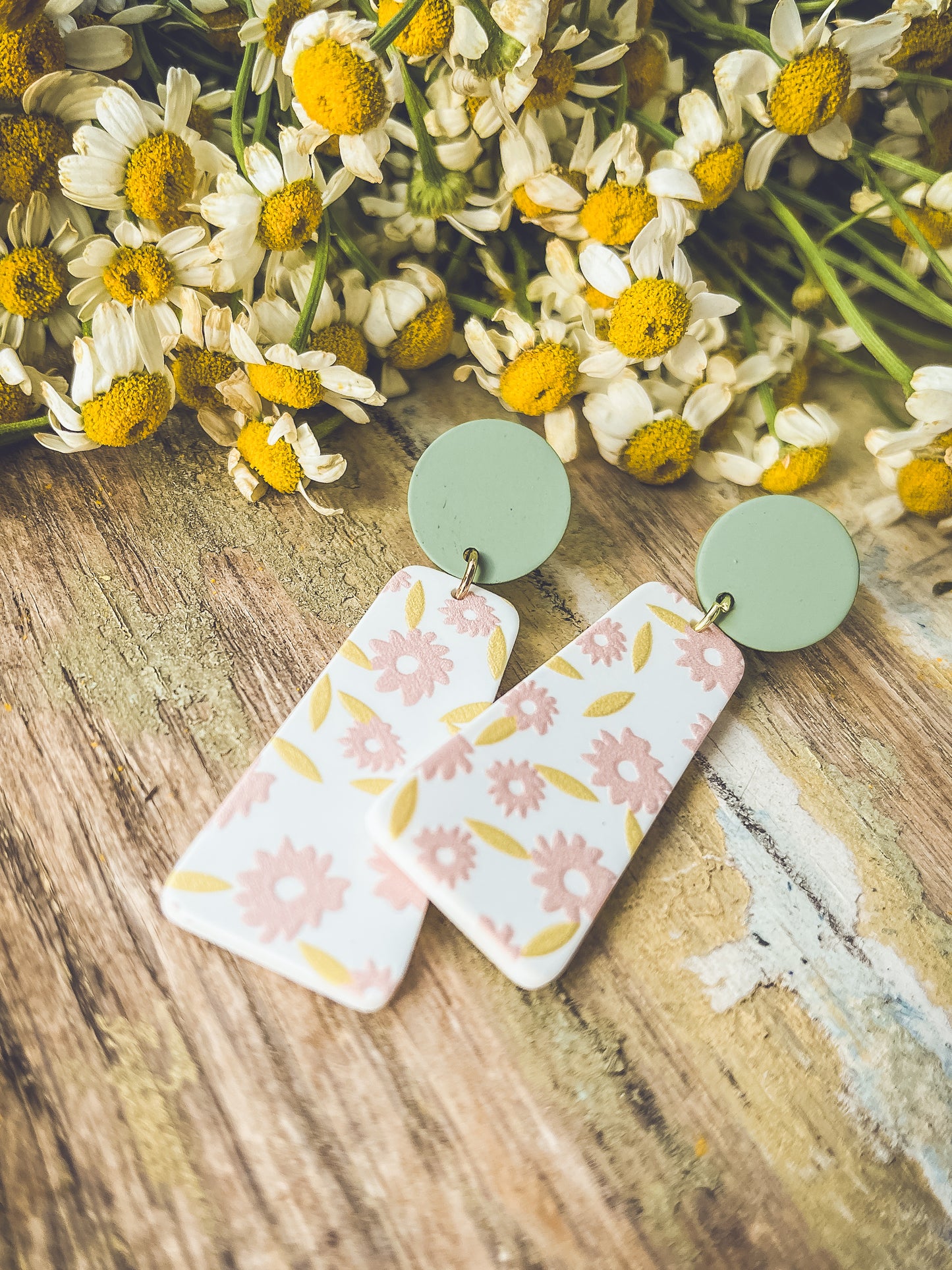 Beautiful Green and Pink Floral Earrings