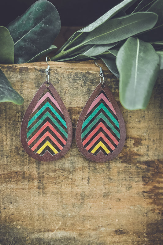 Wooden Rainbow Mountains Laser Cut Earrings