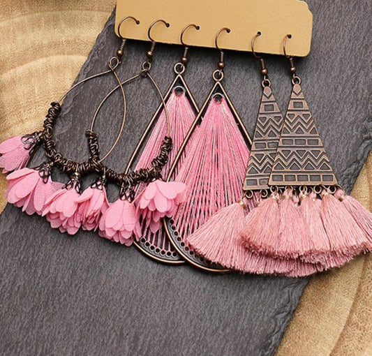 Beautiful Pink Boho Earrings Set
