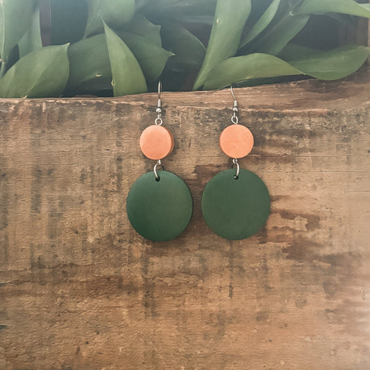 Beautiful Green Circle Wooden Drop Earrings