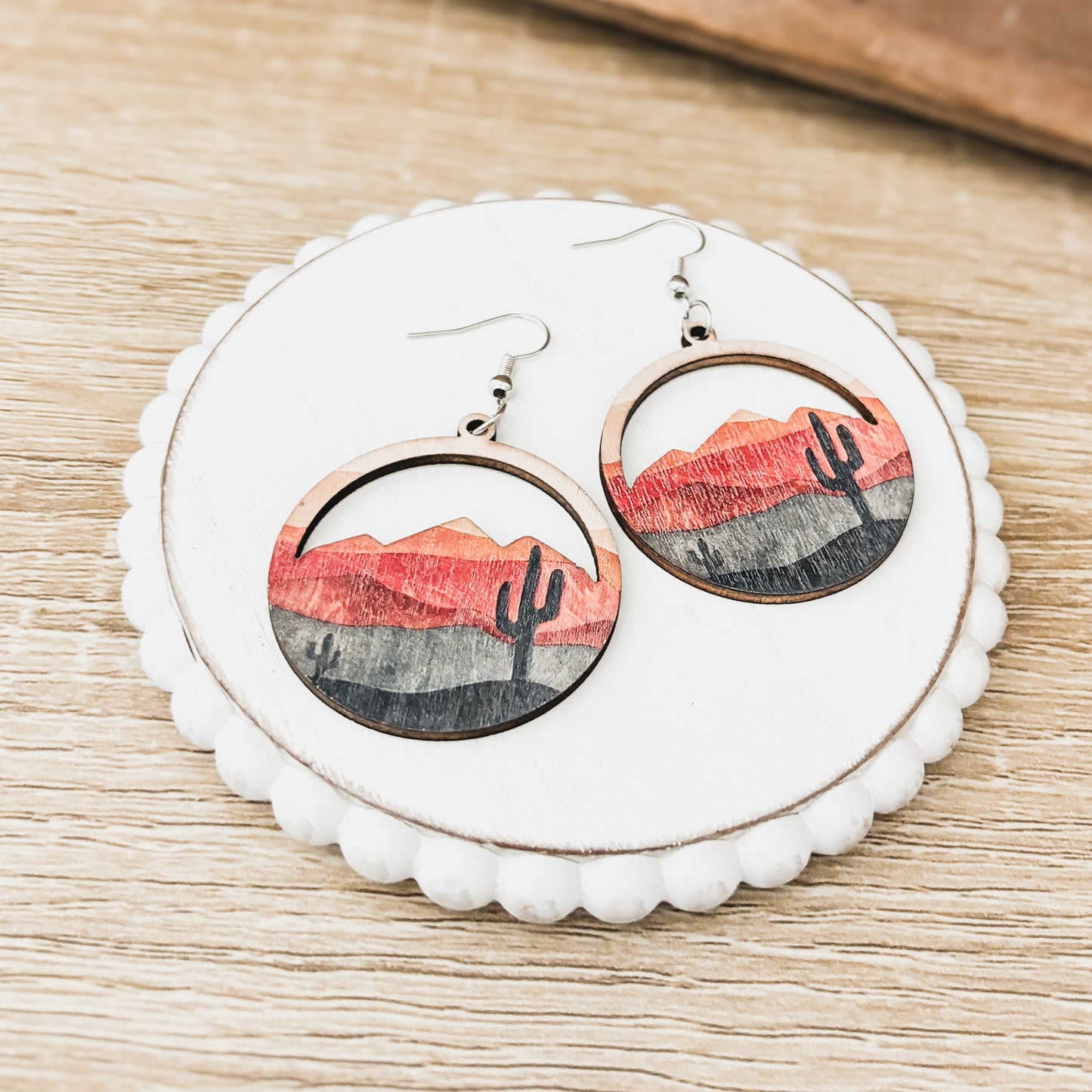 Desert Cactus Wood Earrings