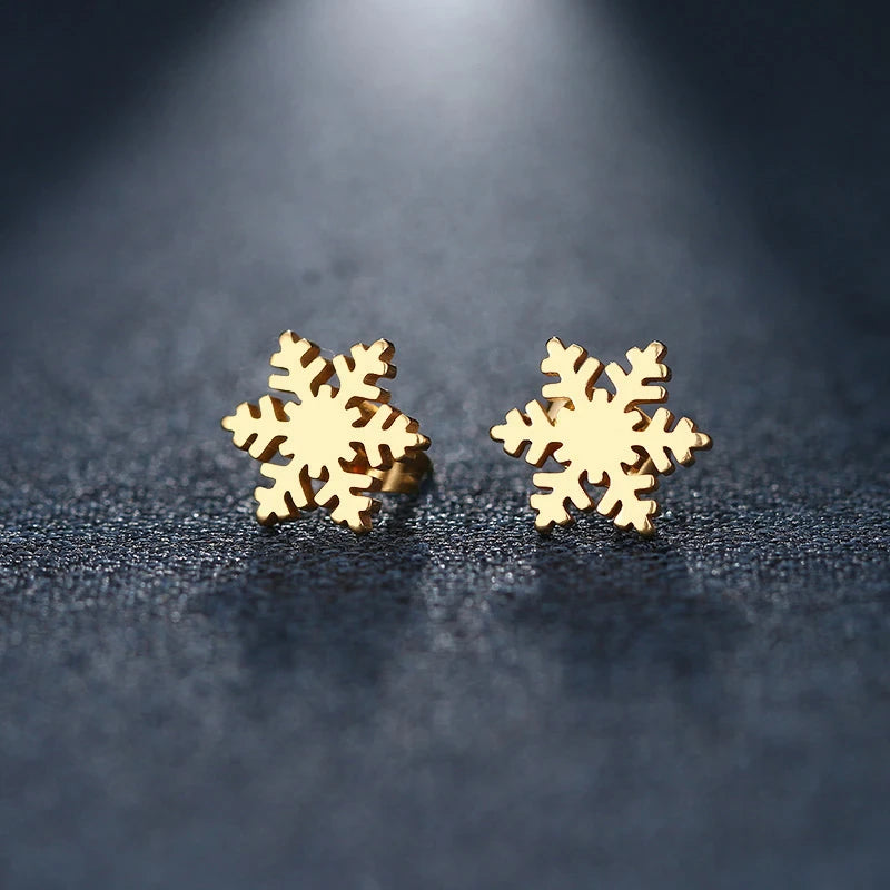 Beautiful Gold or Silver Stainless Steel Snowflake Earrings
