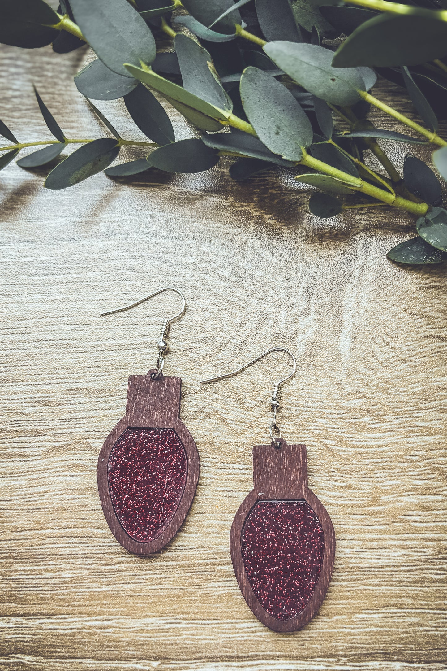 Beautiful Wood Christmas Bulb Earrings