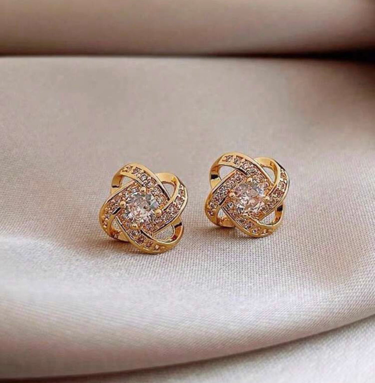 Beautiful Dainty Gold or Silver and Crystal Twist Stud Earrings