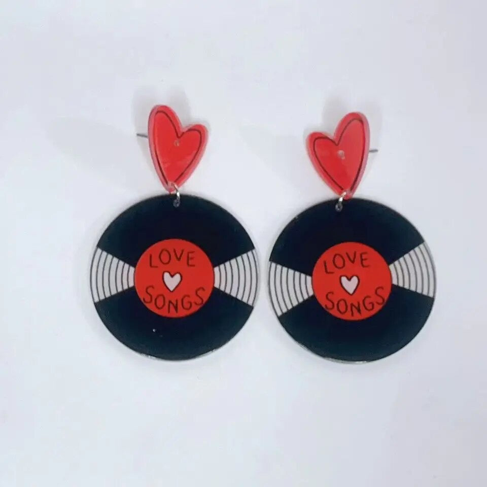 Lovely Large Record Love Song Earrings