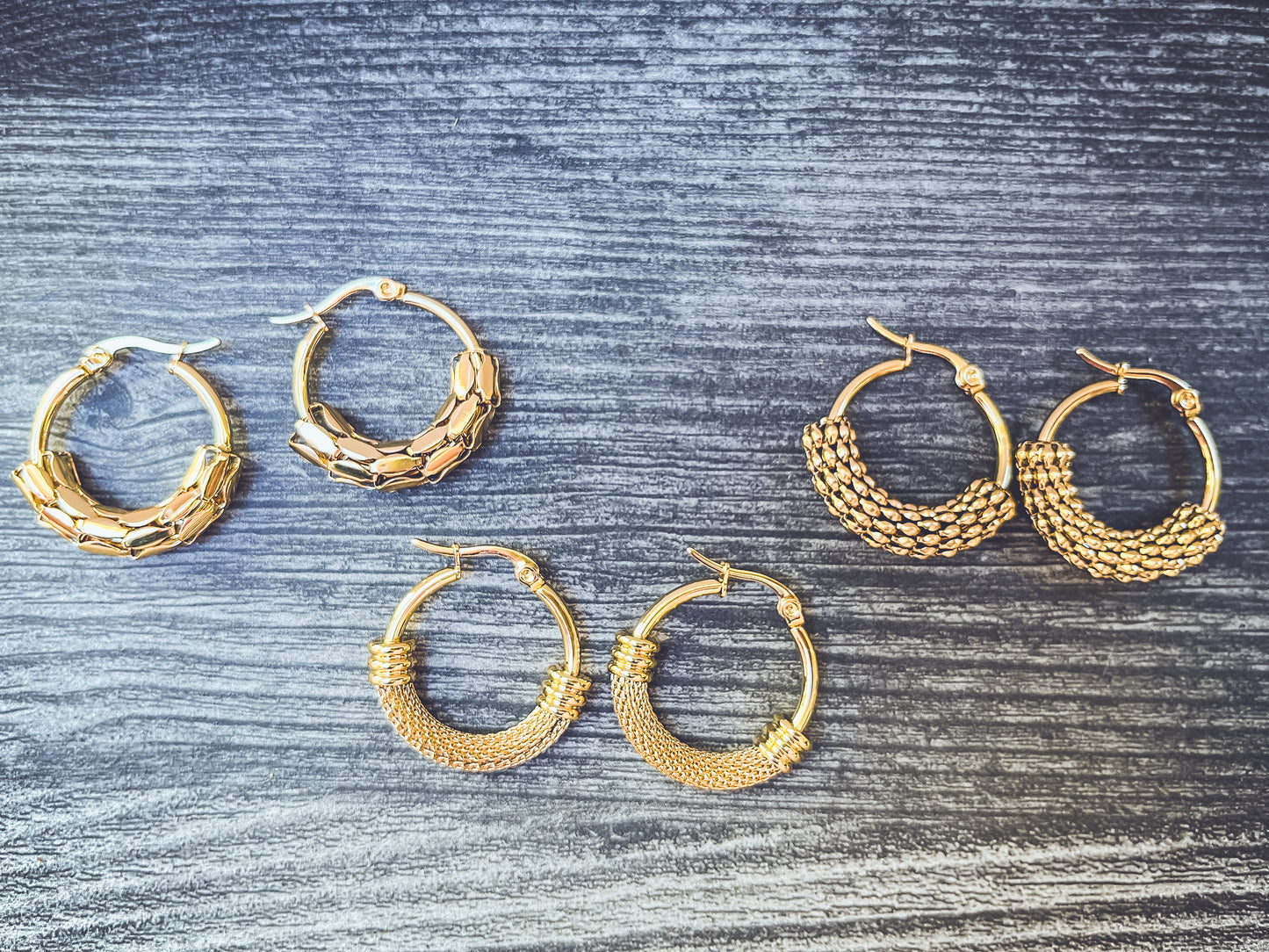 Beautiful 3 Pair Set of Gold Hoop Earrings