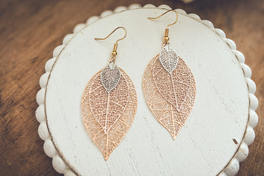 Beautiful Three Tone Leaf Earrings