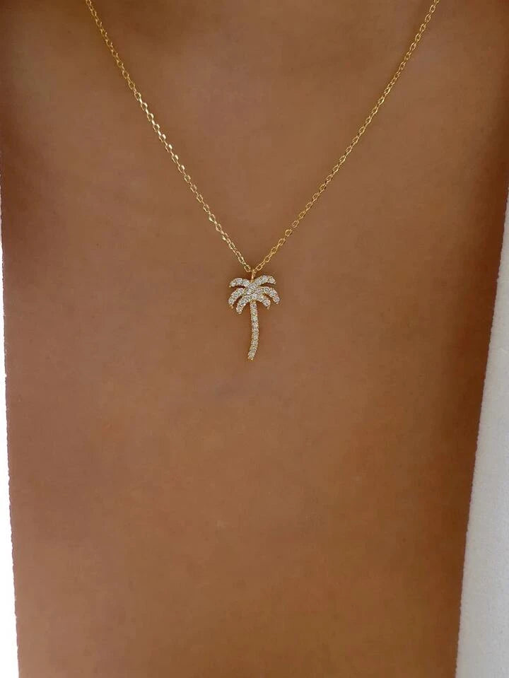 Beautiful Gold and Crystal Palm Tree Necklace