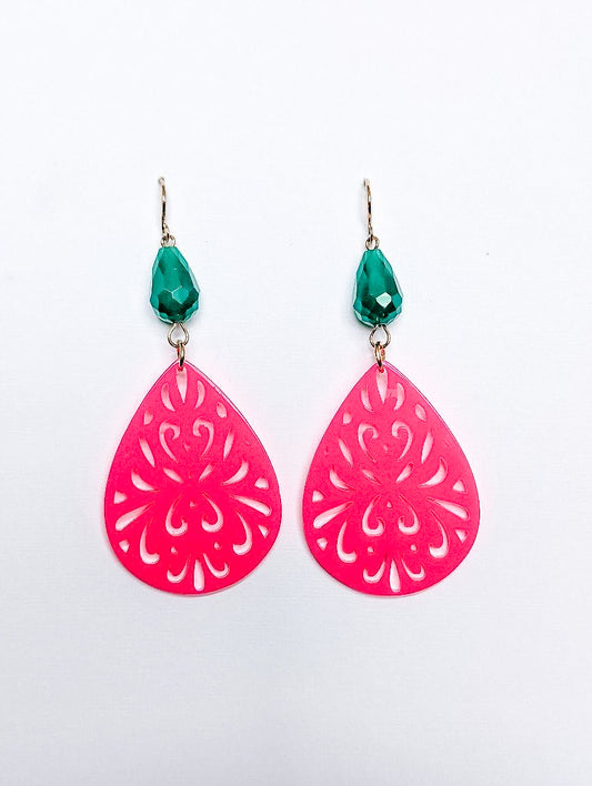 Beautiful Bright Pink and Turquoise Drop Earrings