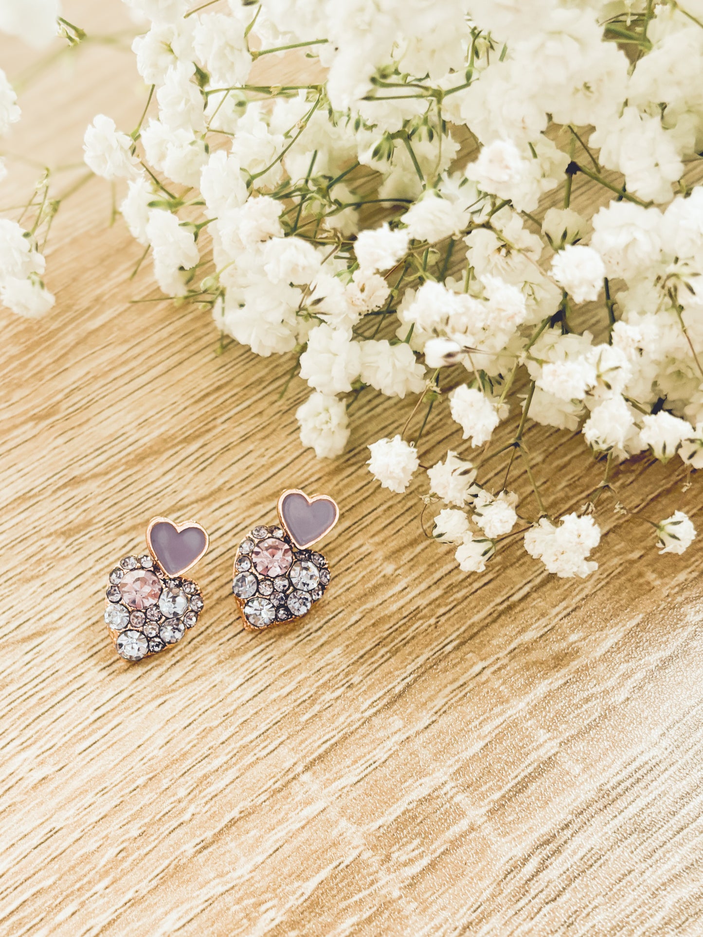 Beautiful Gold and Purple Crystal Heart Earrings