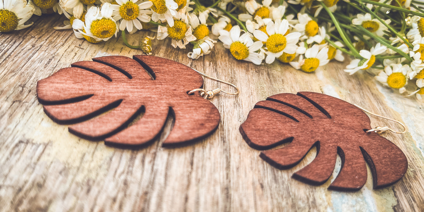 Beautiful Wood Leaf Earrings