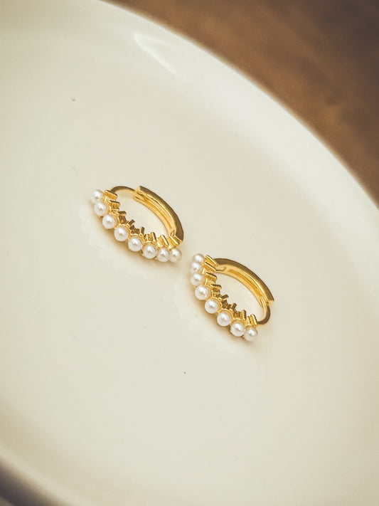 Beautiful Dainty Pearl and Gold or Silver Huggie Earrings