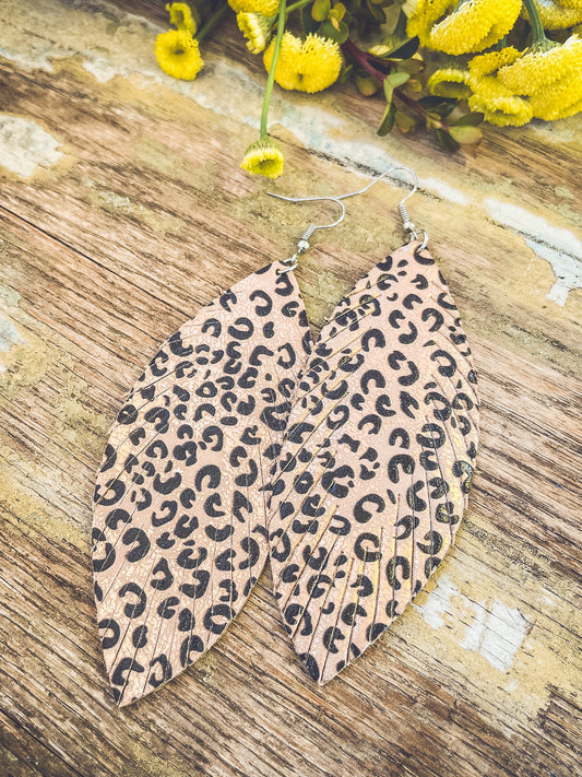 Beautiful Cheetah Feather Drop Earrings