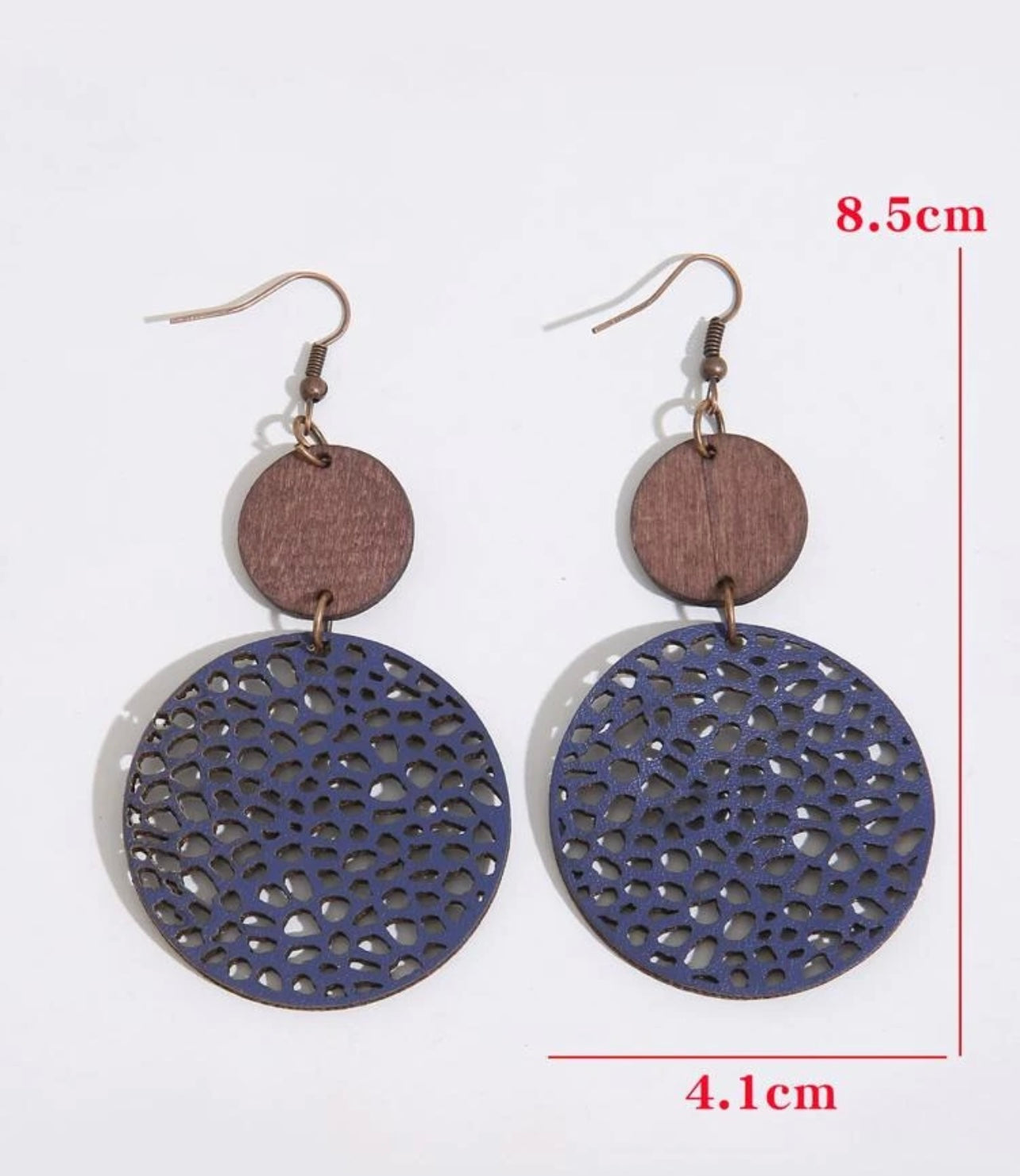 Beautiful Navy Blue Leather and Wood Earrings