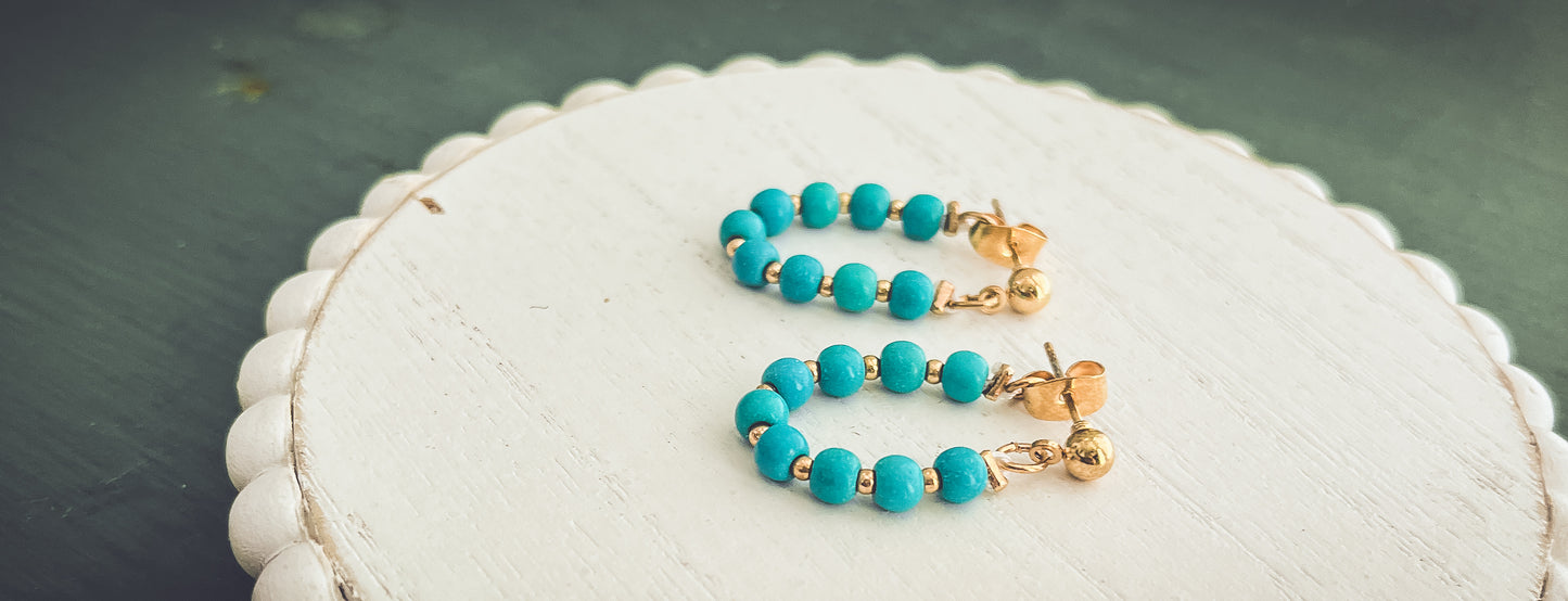 Beautiful Turquoise Huggie Hoops