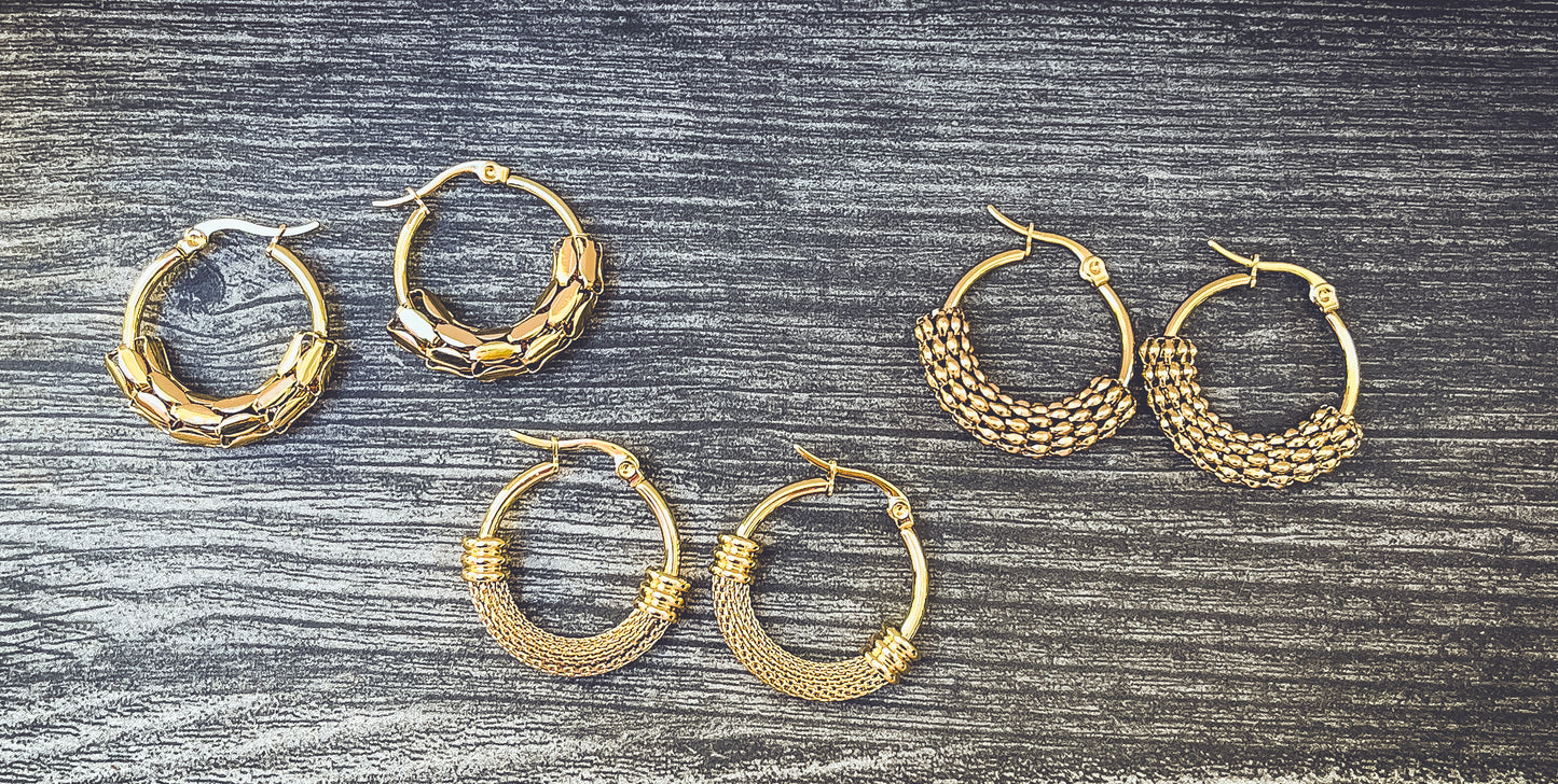 Beautiful 3 Pair Set of Gold Hoop Earrings