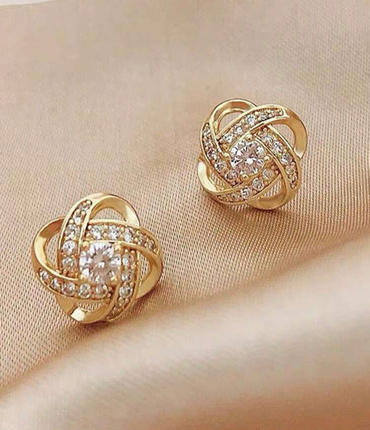 Beautiful Dainty Gold or Silver and Crystal Twist Stud Earrings