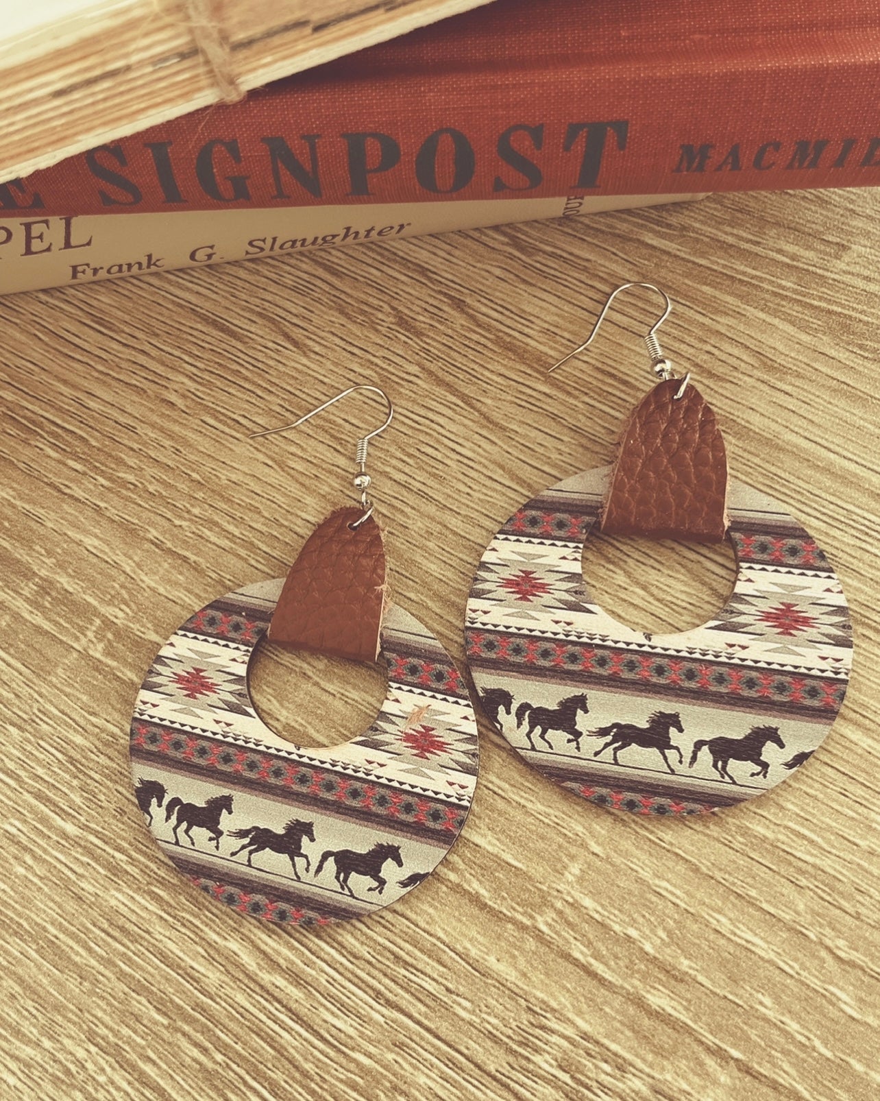 Beautiful Wood and Leather Wild Horse Earrings