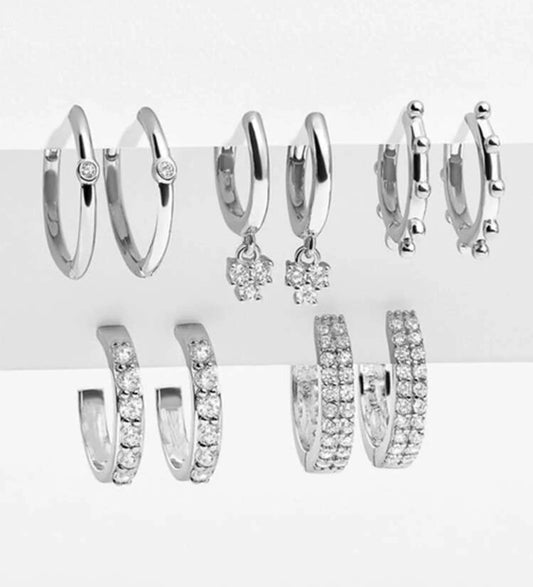 Beautiful 5 Pair Set of Silver Hoop Earrings