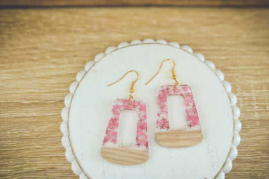 Beautiful Wood and Pink Fleck Resin Earrings