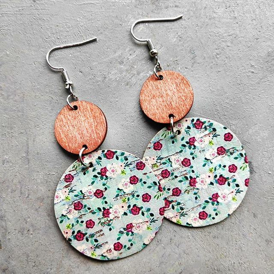 Beautiful Floral Wood and Cork Earrings