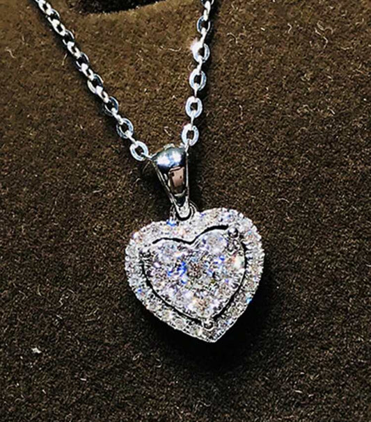 Beautiful Silver Rhinestone Heart Necklace