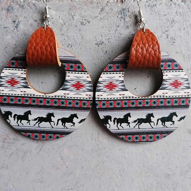 Beautiful Wood and Leather Wild Horse Earrings