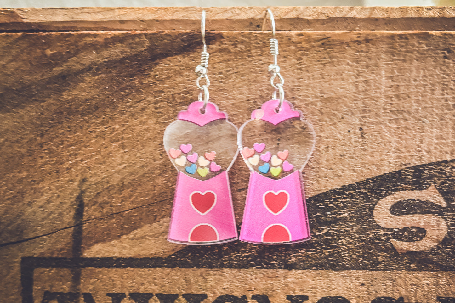 Adorable Acrylic Gumball Heart Earrings