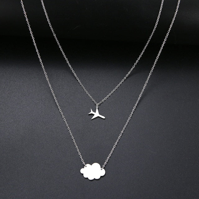 Stainless Steel Gold or Silver Cloud and Airplane Necklace
