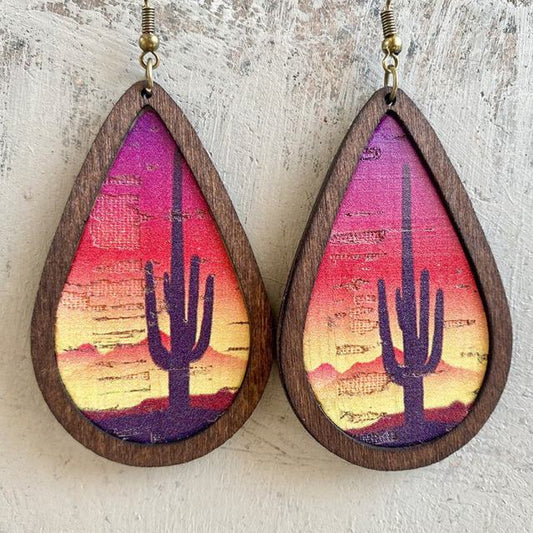 Beautiful Wood and Cork Desert Sunrise Earrings