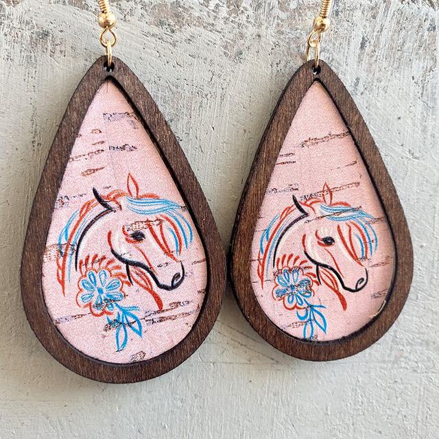 Beautiful Pink Pony Wood and Cork Earrings