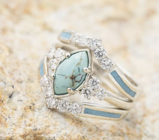 3 Piece Turquoise and Faux Diamond Ring
