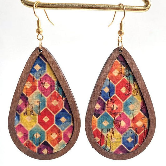 Colorful Cork Teardrop Earrings