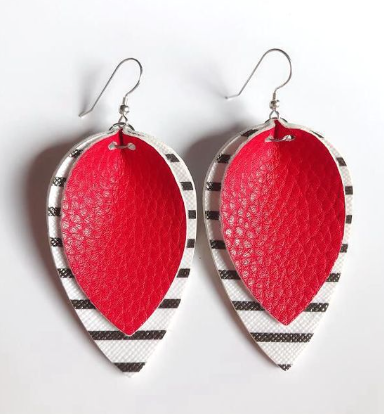 Red Striped Leather Drop Earrings
